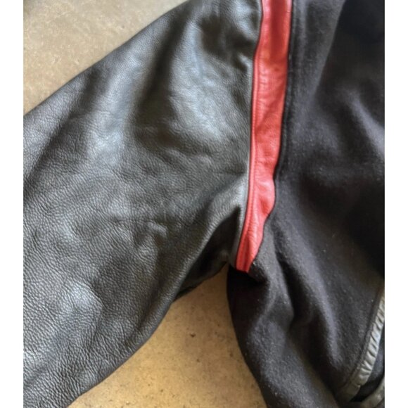 Vintage Dehen Men’s Black Red Wool Budweiser Leather Bomber Jacket Sz XL 1998 - Picture 9 of 16